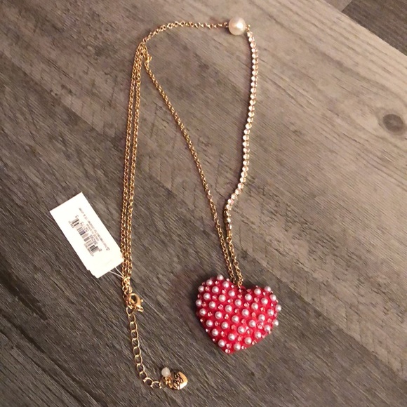 Betsey Johnson Gold Tone XOXO Red Heart Pendant Necklace Crystal Chain Accent - Picture 8 of 14